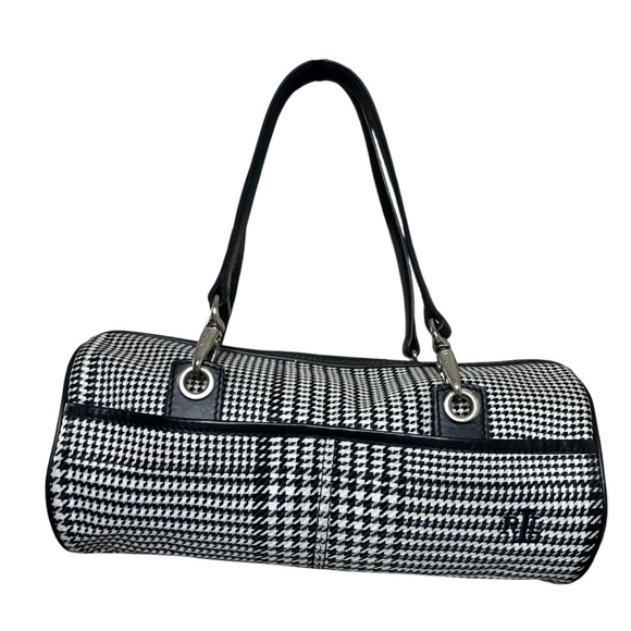 Lauren Ralph Lauren Handbags - Ralph Lauren LAUREN Houndstooth Barrel Satchel Black White Shoulder Bag
